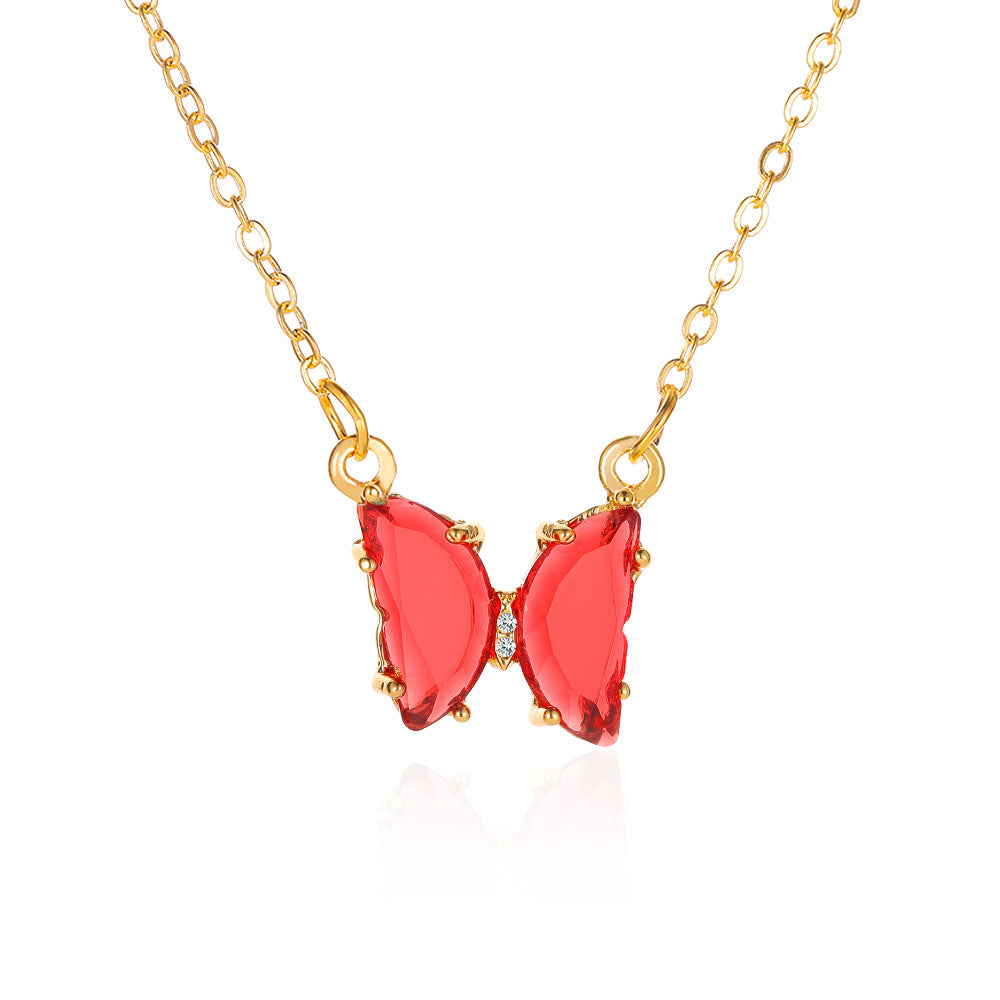 Internet Celebrity Ins Style Glass Crystal Butterfly Necklace