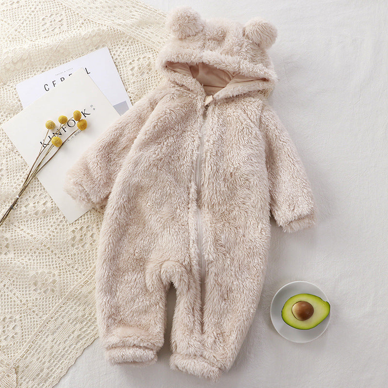 Barboteuse chaude une pièce pour bébé, vêtements d'extérieur en peluche pour nouveau-né, hiver