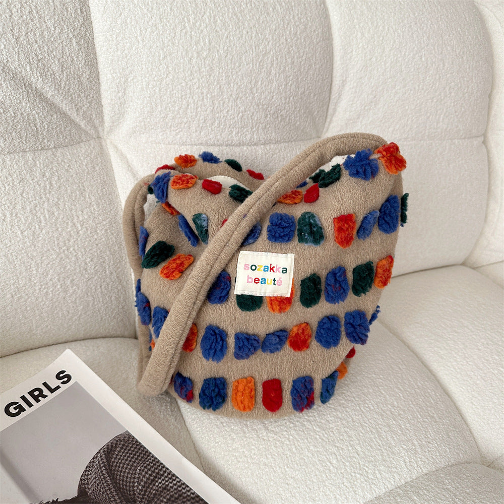 Nouveau Sac à bandoulière portatif de seau en peluche de bandoulière