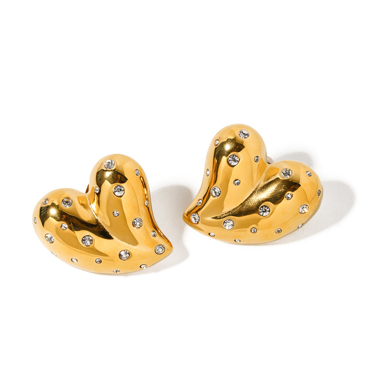 Boucles d'oreilles mode en or 18 carats et acier inoxydable incrusté de diamants blancs, cœur d'amour