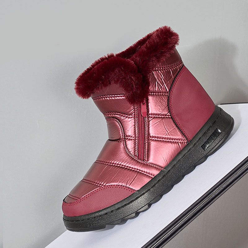 Bottes de neige épaisses en peluche pour femme, avec fermeture éclair latérale, plateforme haute, chaussures chaudes en coton, solides, imperméables, bottes de marche en polaire, hiver