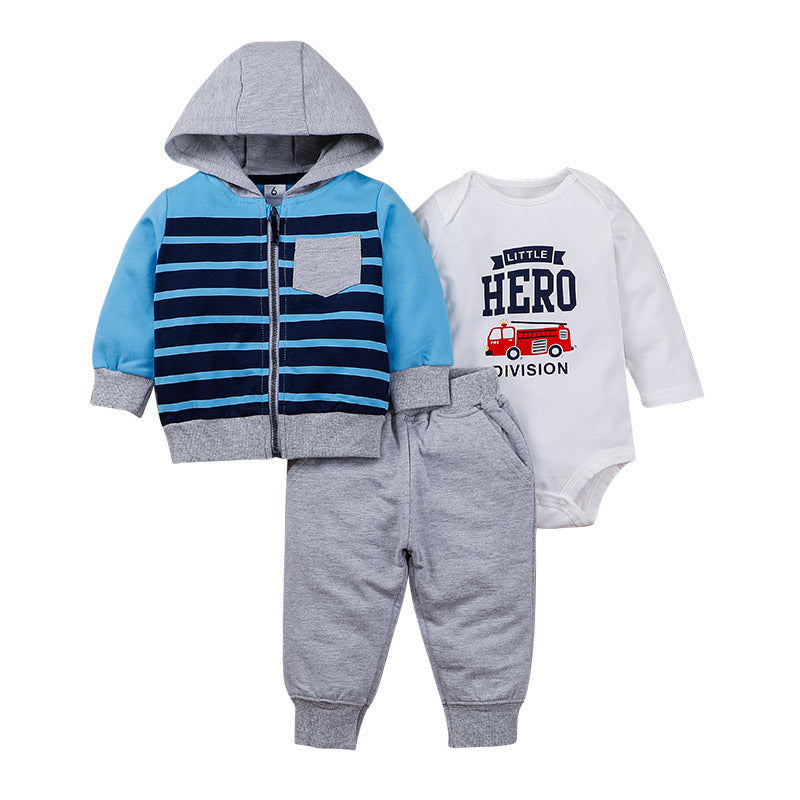 Costume d'automne pour enfants, ensemble trois pièces avec lettres imprimées et fermeture éclair, vêtements pour nouveau-nés