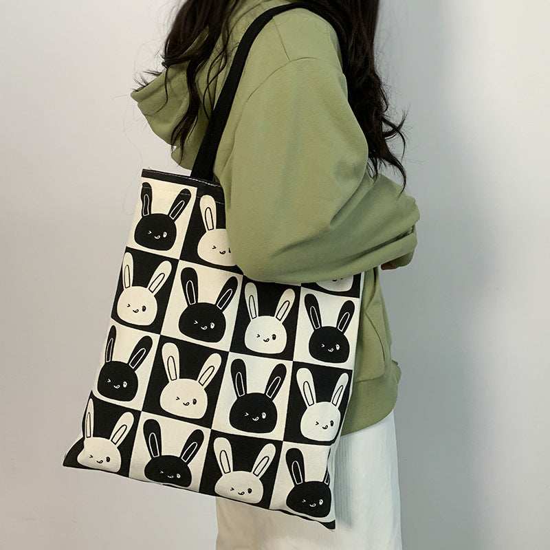 Mignon lapin nouveau sac en toile épaule femme grande capacité