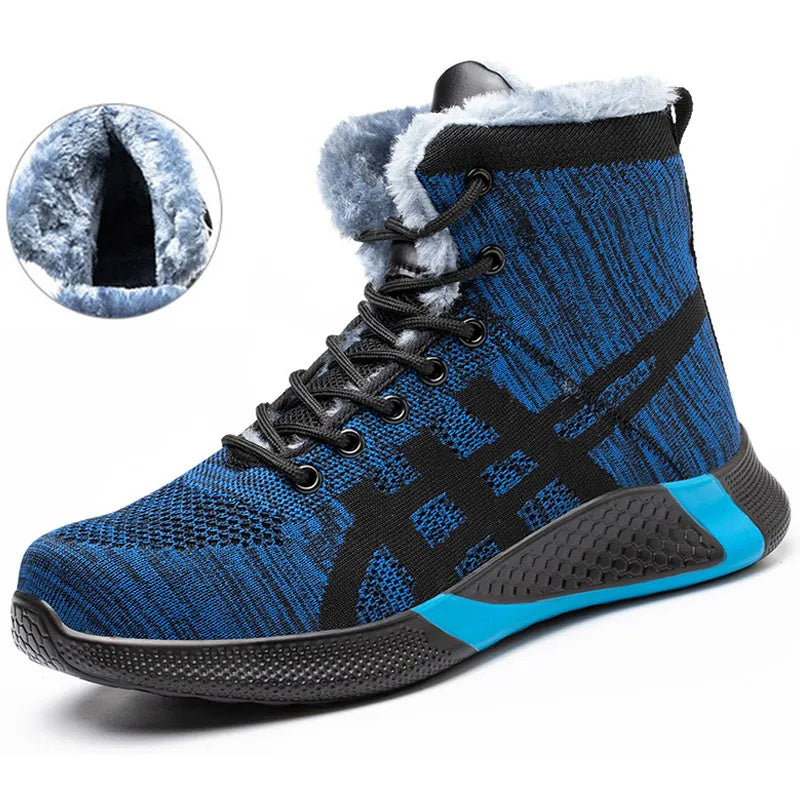 Bottes d'hiver en peluche pour hommes, chaussures de Protection Anti-écrasement et Anti-perforation, chaussures de sécurité chaudes, épaisses et respirantes à lacets