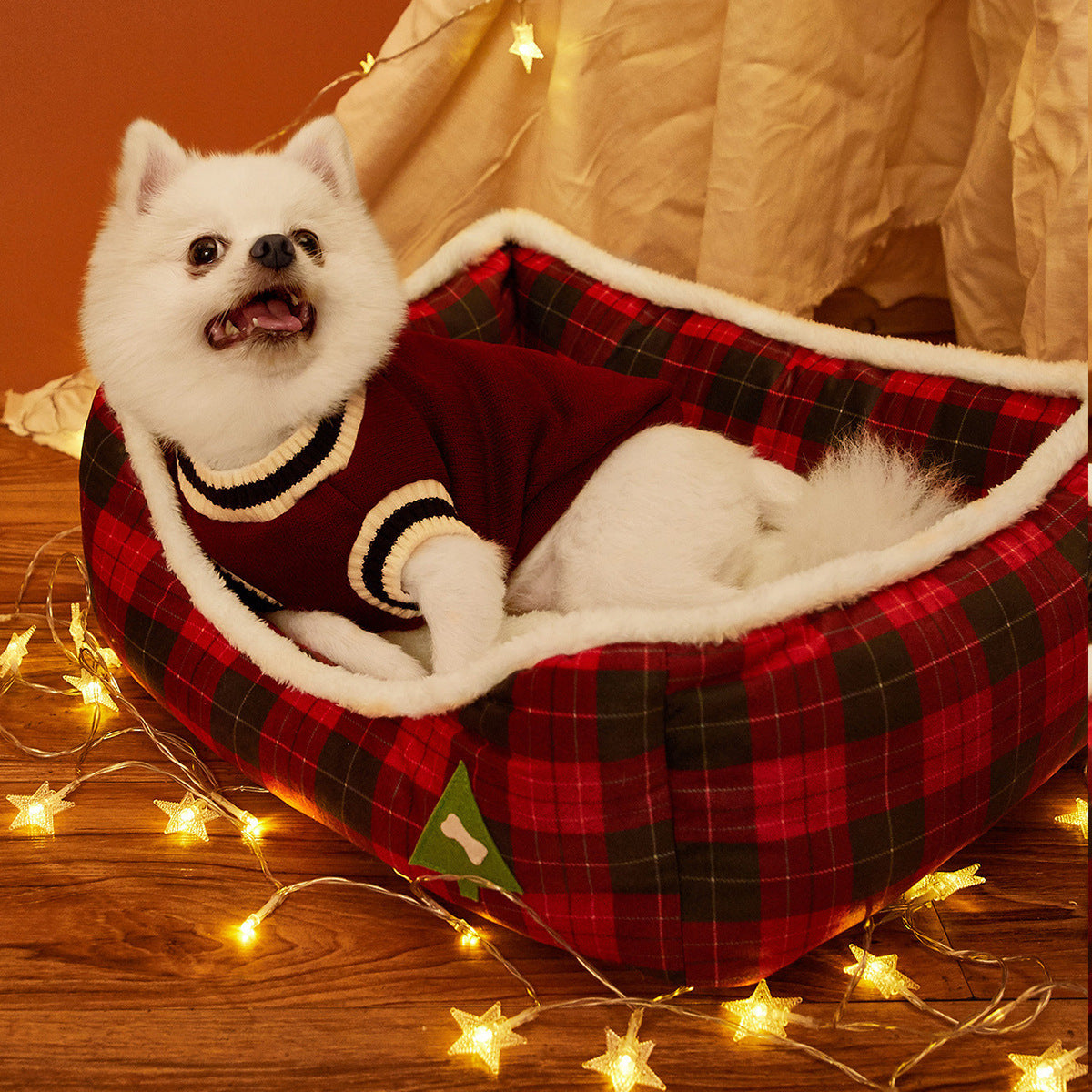 Animaux noël canapé chien lits fond imperméable doux pur coton lit chaud pour chien noël doux lit pour animaux de compagnie chat lit amovible hiver