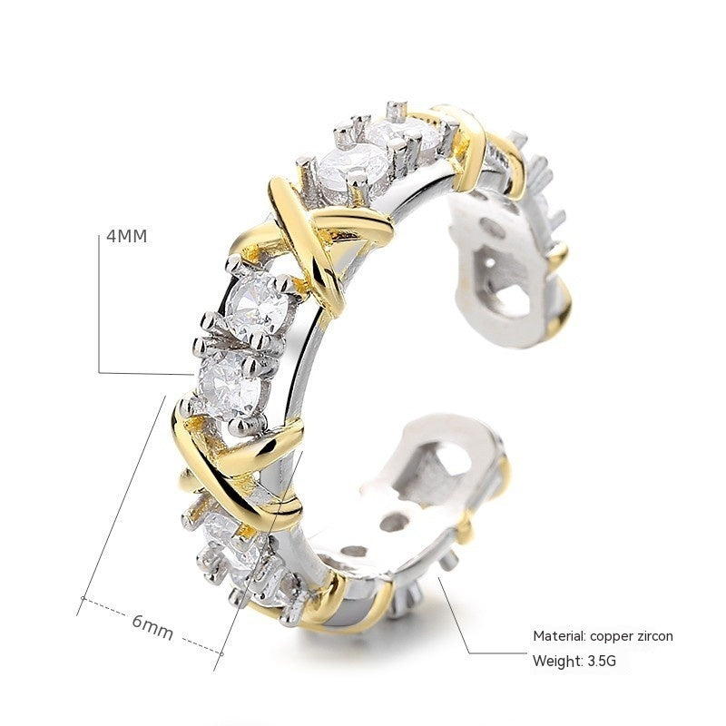 Bague en Zircon avec lettre X et croix de séparation des couleurs à la mode
