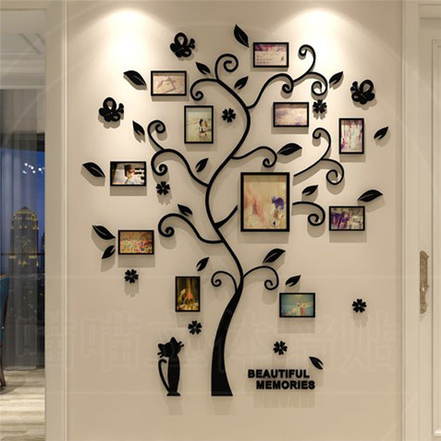 Vinilo decorativo árbol marco de fotos familiares