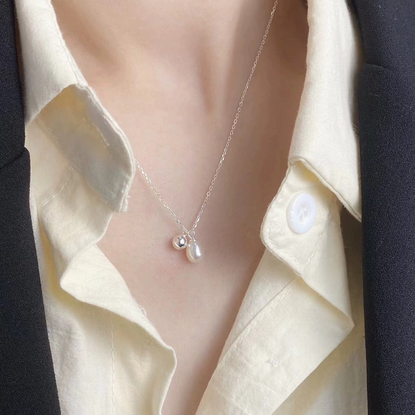 925 Sterling Silver Ins Simple And Natural Freshwater Pearl Necklace