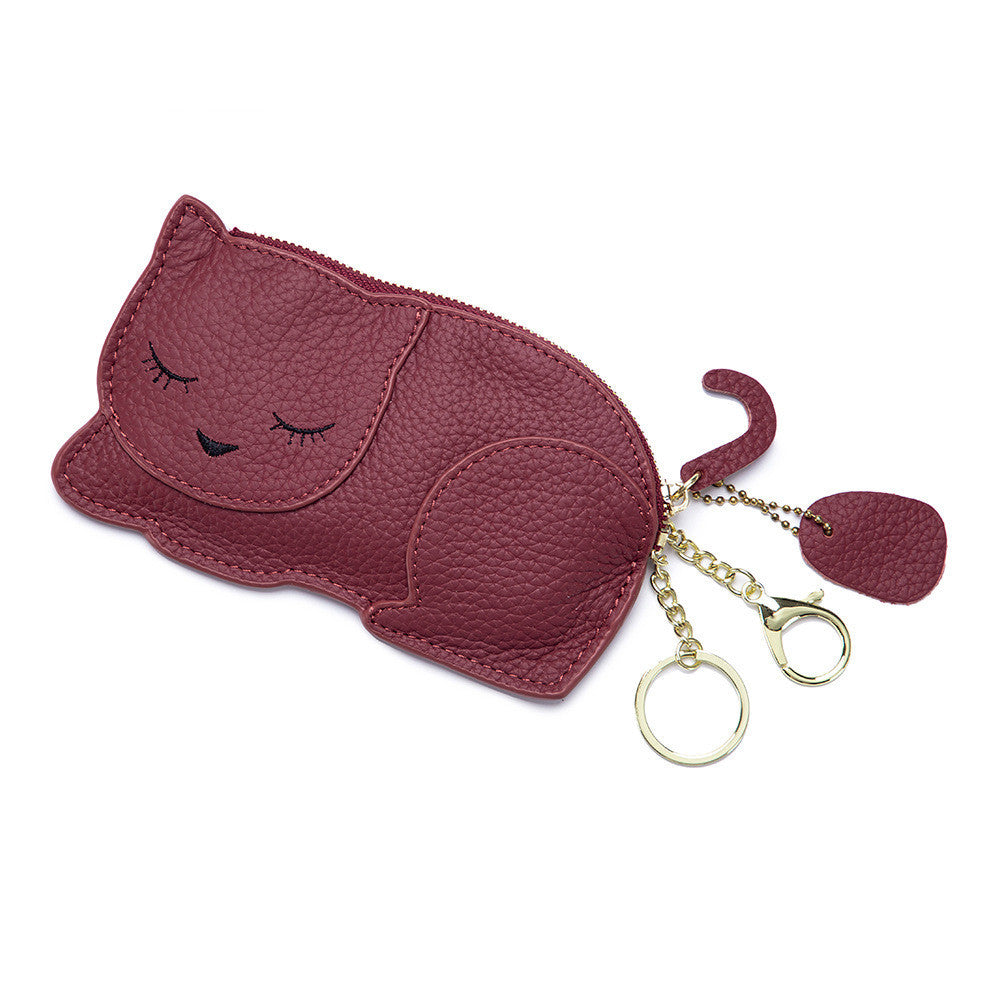 Porte-monnaie Ultra-mince en cuir véritable pour chat, sac à clés pour célébrités d'internet