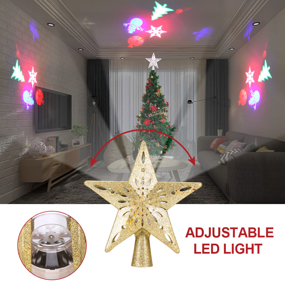 Lumière supérieure d'arbre de noël en forme d'étoile et de flocon de neige, projecteur Laser LED, lumières d'ornement d'arbre de noël