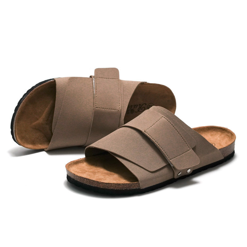 Couple Beach Wear Sandales en liège avec surface en cuir