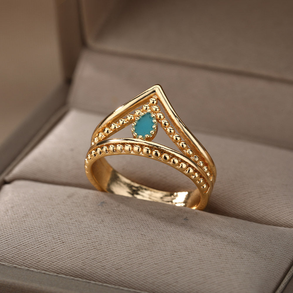 Crown Green Double Layer Hollow Ring