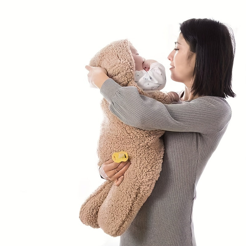 Sac de couchage d'hiver pour bébé, sac de couchage imprimé ours, adapté aux bébés âgés de 0 à 10 mois, tapis de sieste doux avec oreiller amovible