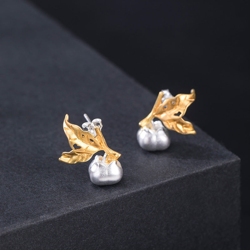 S925 Silver Personalized Ethnic Style Creative Persimmon Stud Earrings