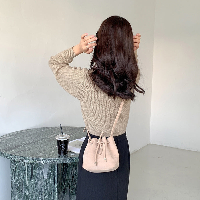 Women's Drawstring Bag Drawstring Mini Bucket Bag Special-interest Design Shoulder Bag