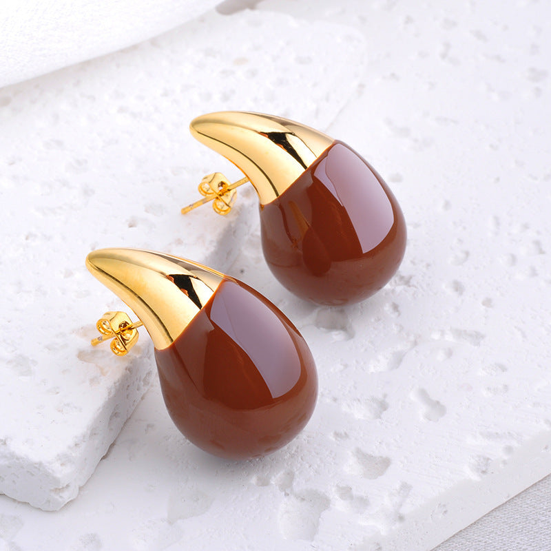 Boucles d'oreilles à tige creuses en forme de larme pour femmes