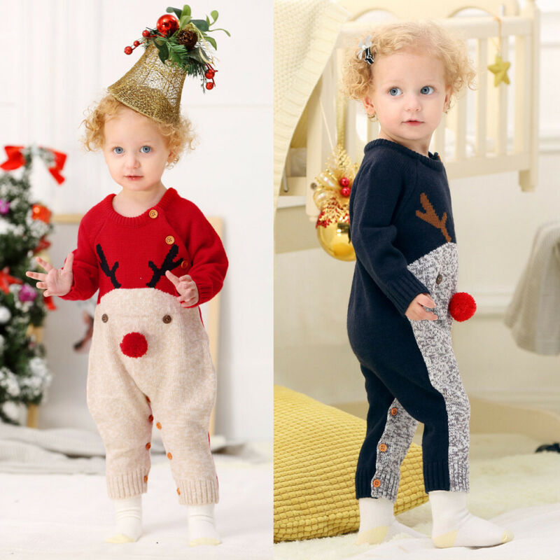Barboteuse tricotée en forme de cerf pour garçons et filles, pull de noël