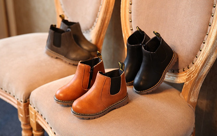 Chaussures pour enfants d'automne et d'hiver bottes courtes bottes en cuir pour garçons filles Europe et États-Unis grandes bottes pour enfants bottes simples 