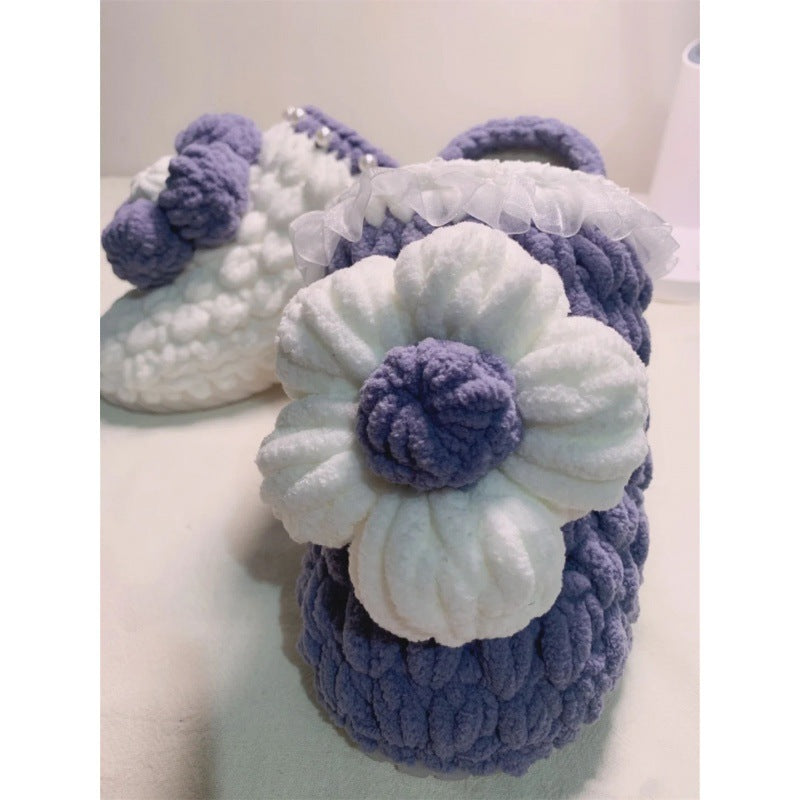 Chaussures à crochet faites à la main, nouveau motif bouffant, pantoufles tissées, paquet matériel