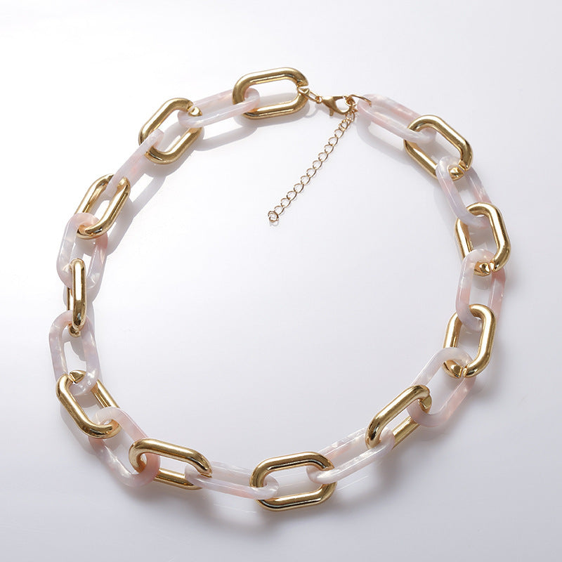Acetate Acrylic Metal Buckle Stitching Leopard Print Plate Short Necklace