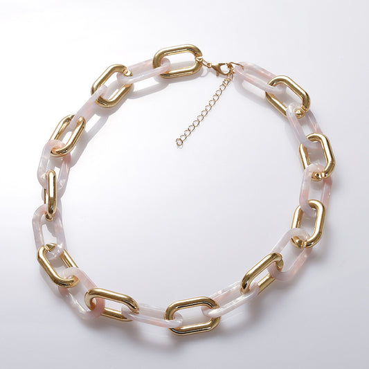Acetate Acrylic Metal Buckle Stitching Leopard Print Plate Short Necklace