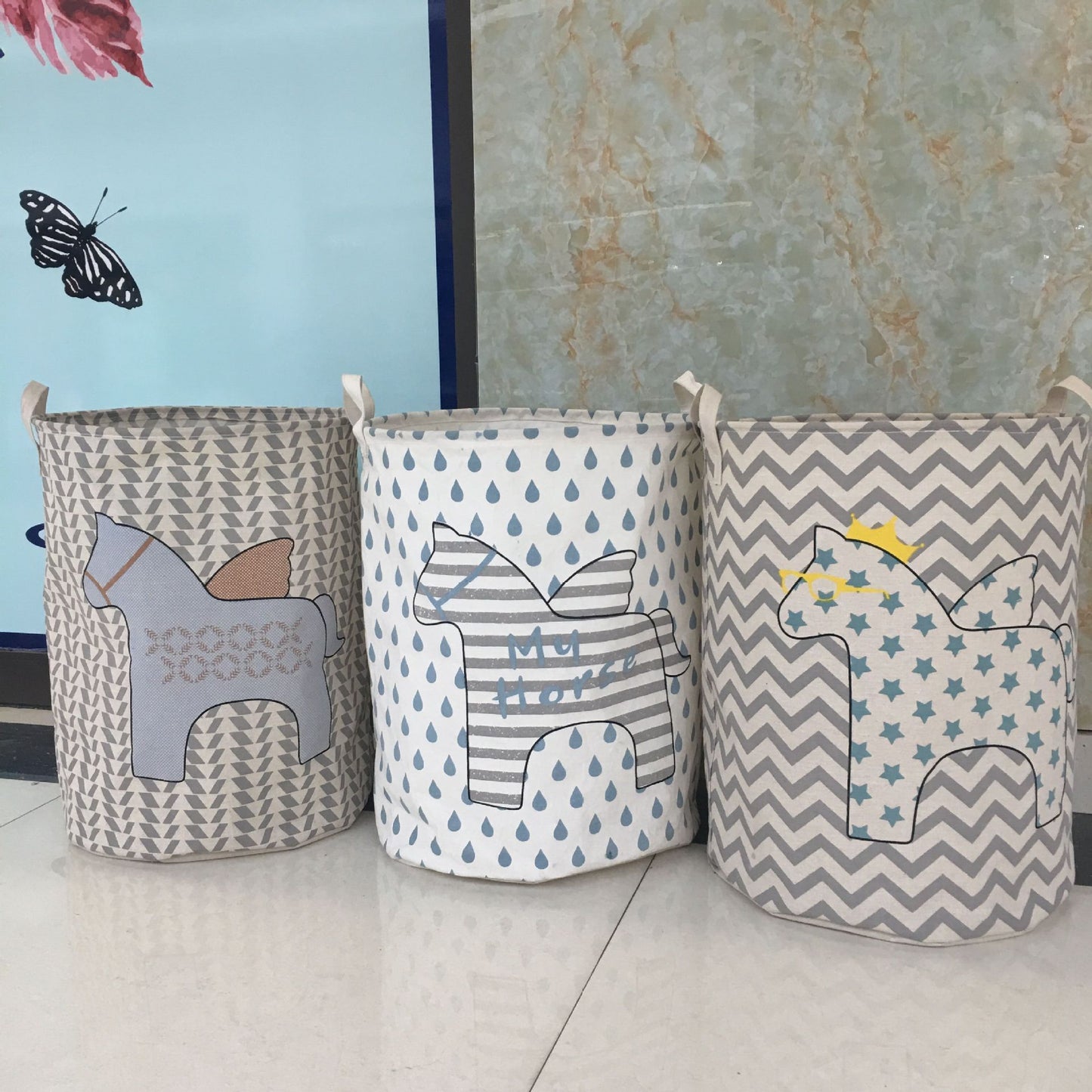 Coton lin art étoile à cinq branches cheval vêtements seau de rangement seau à linge panier jouet panier de rangement