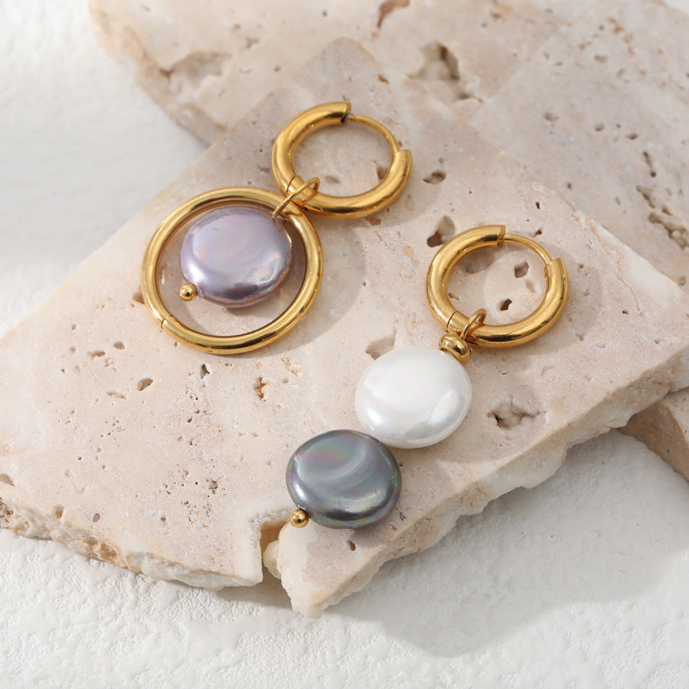 Boucles d'oreilles en pierre naturelle à placage asymétrique et couture circulaire ajourée
