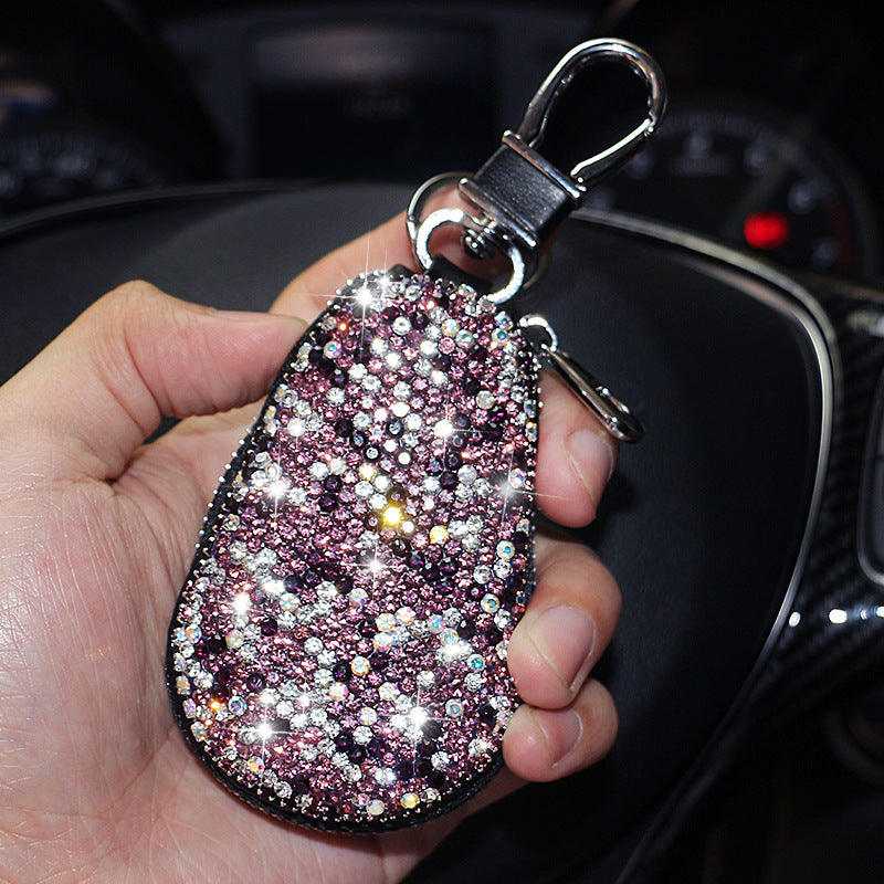 Leather Gourd Rhinestone Female Car Key Cover