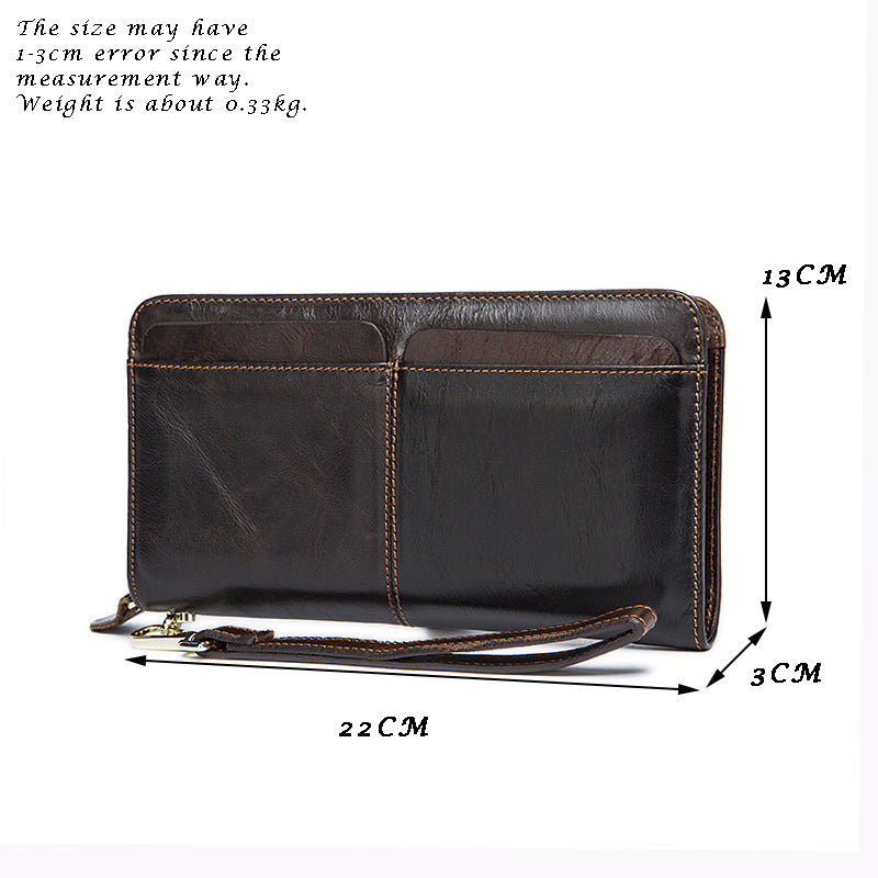 Portefeuille d'affaires à Double poche pour hommes, Long portefeuille avec plusieurs fentes pour cartes, pochette en cuir véritable pour hommes