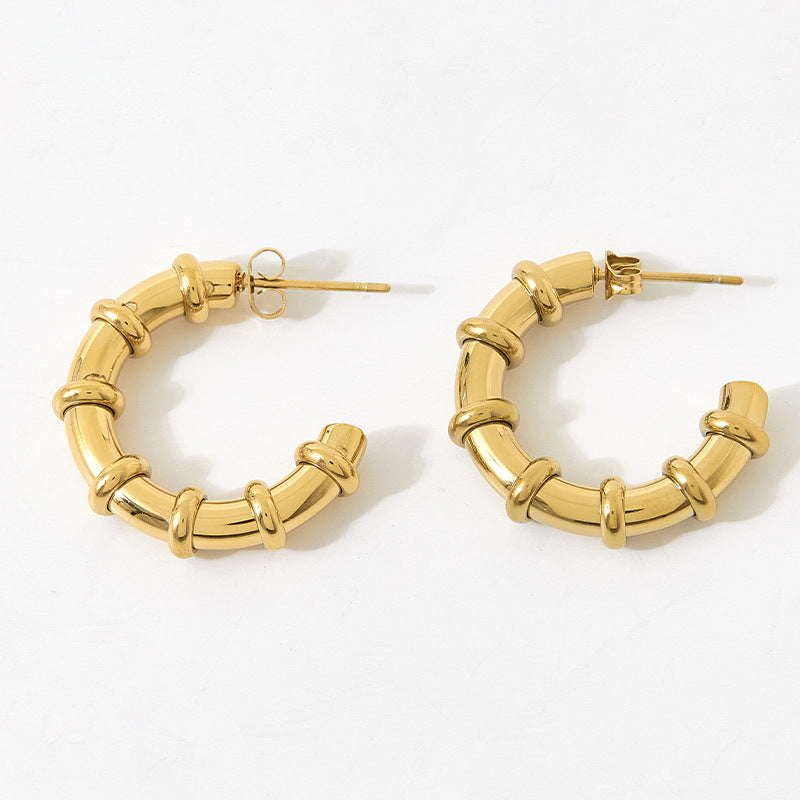 Boucle d'oreille en forme de C en acier inoxydable, boucles d'oreilles en acier titane blanc