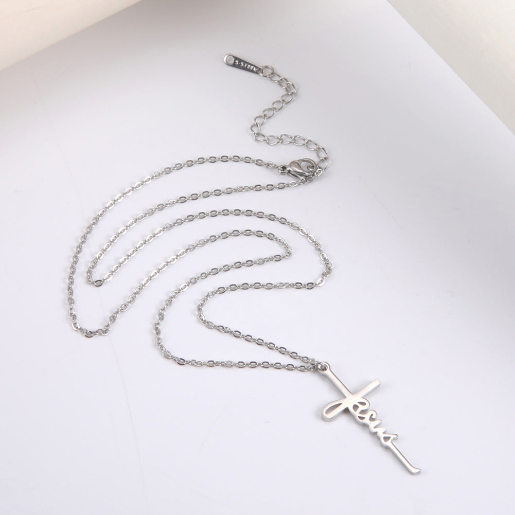 Collier en acier inoxydable avec pendentif croix de Jésus doux