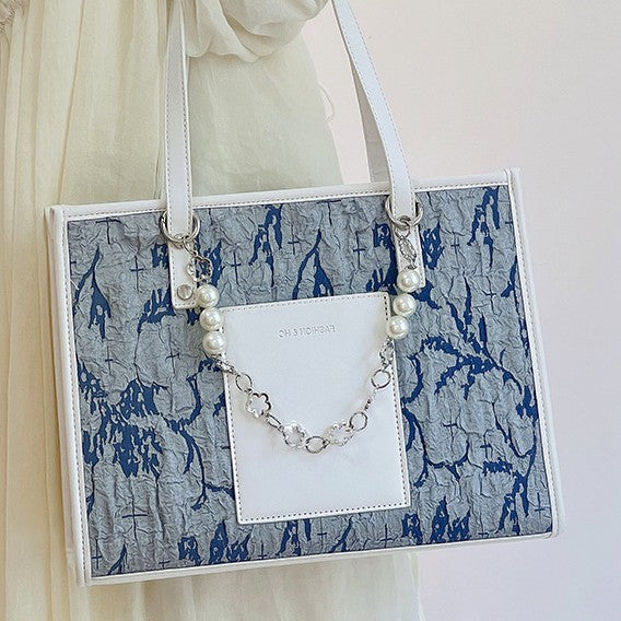 Bolso de viaje de gran capacidad de tela con figuras en azul marino