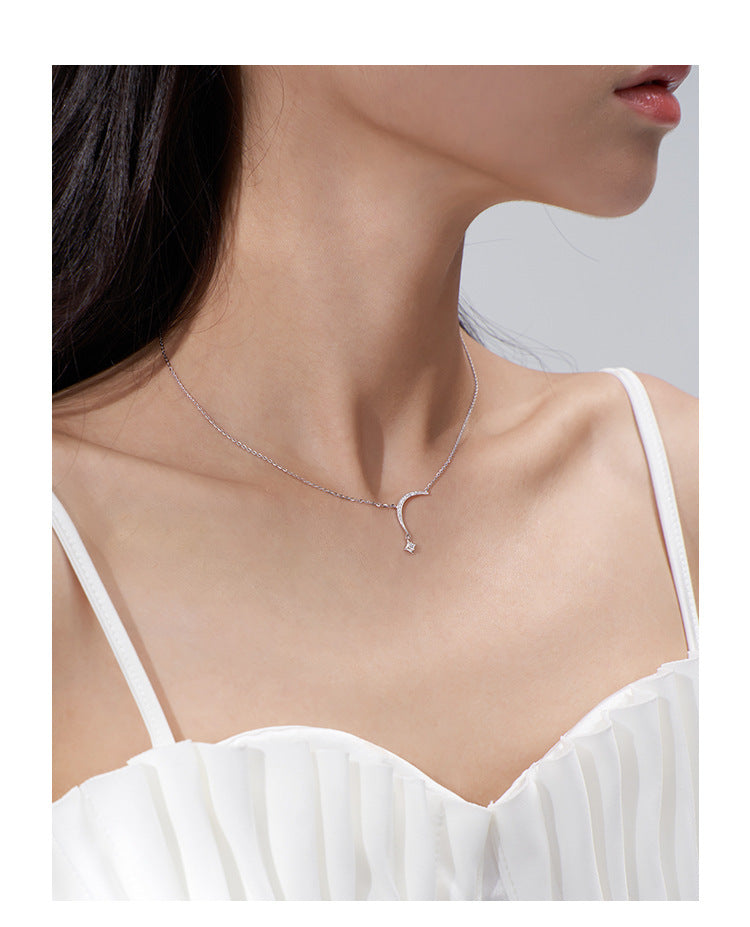 Collar de plata de ley con borla de luna, cadena de clavícula femenina