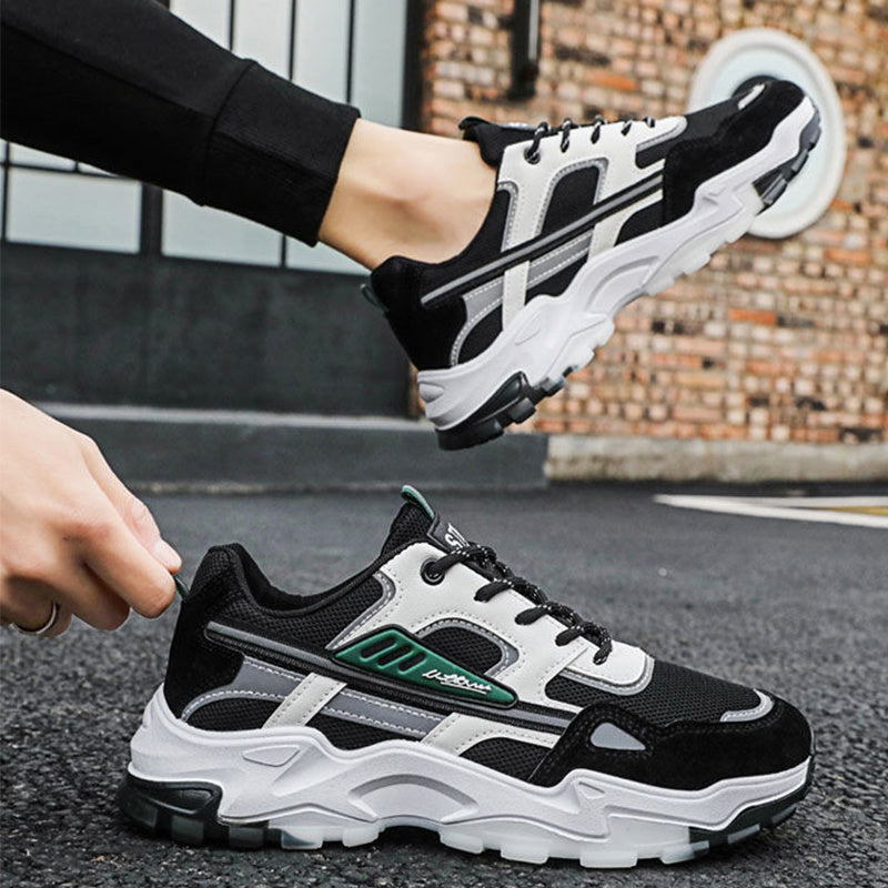 Baskets à lacets noires et blanches pour hommes, chaussures d'extérieur en maille respirantes, légères, de course, de sport