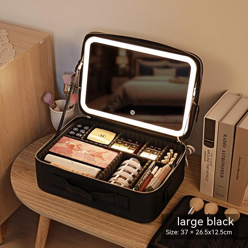 Avec miroir et lumière LED, sac cosmétique, boîte de rangement pour soins de la peau