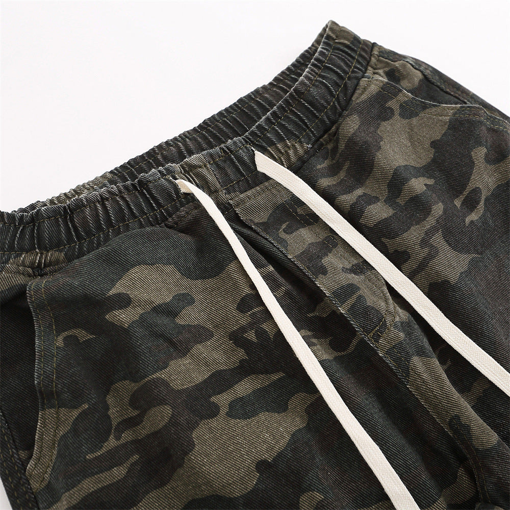 Men's Loose Casual Pleated Drawstring Straight Jeans