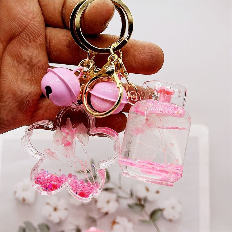 Porte-clés créatif en acrylique, huile de fleurs séchées, huile liquide préservée, sable mouvant, sac à main