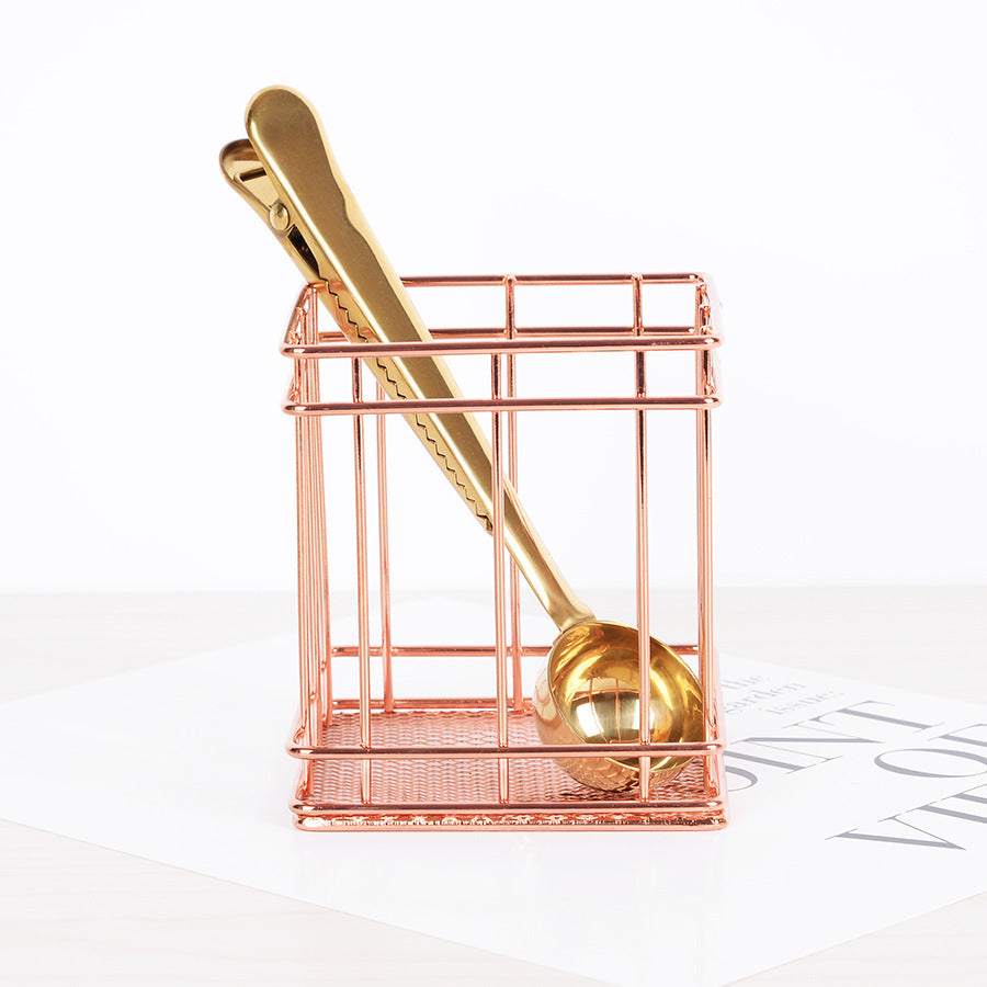 Iron rose gold square round pen holder sundry desktop