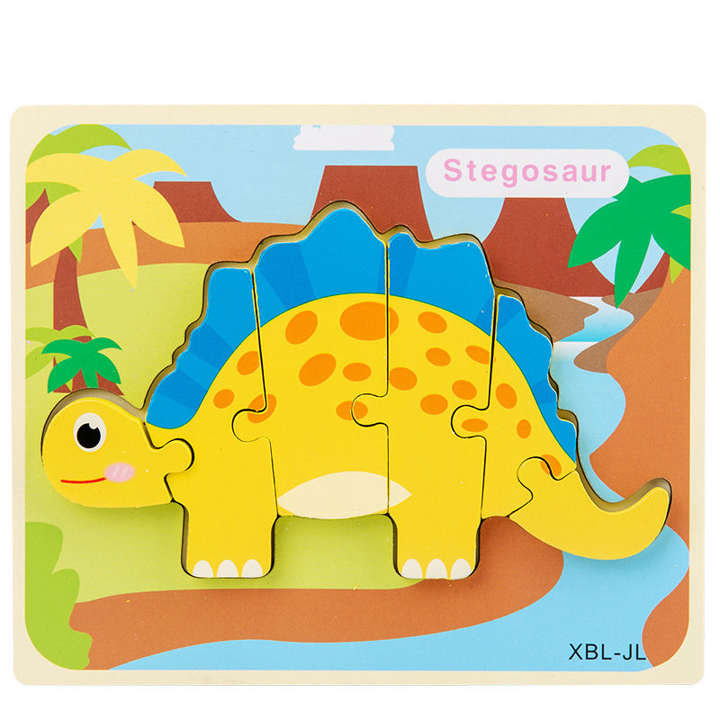 Puzzle 3D en bois pour bébé, dessin animé dinosaure, jouets éducatifs Montessori pour enfants, apprentissage précoce