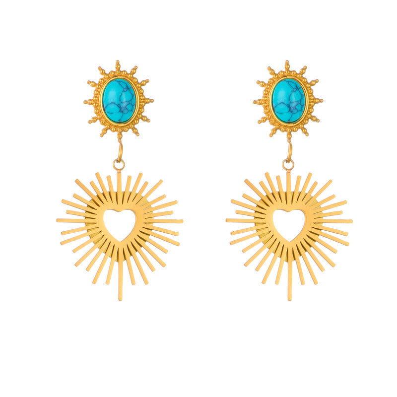Boucles d'oreilles irrégulières turquoise mi-anciennes pour femmes, tempérament à la mode
