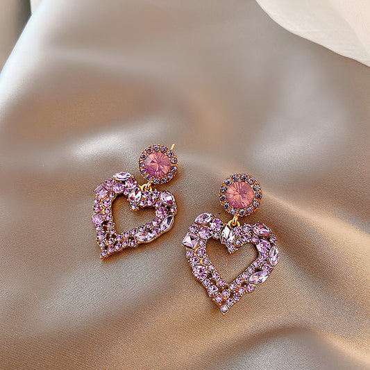 Premium Purple Crystal Earrings Graceful Online Influencer Retro Hong Kong Style