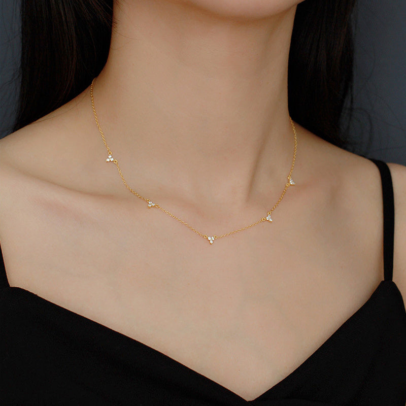 Collier géométrique en argent S925, européen et américain, micro-incrusté de trois zircons, Design