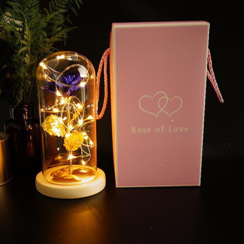 Fleur de rose éternelle enchantée dans une décoration de Noël lumineuse à LED en verre