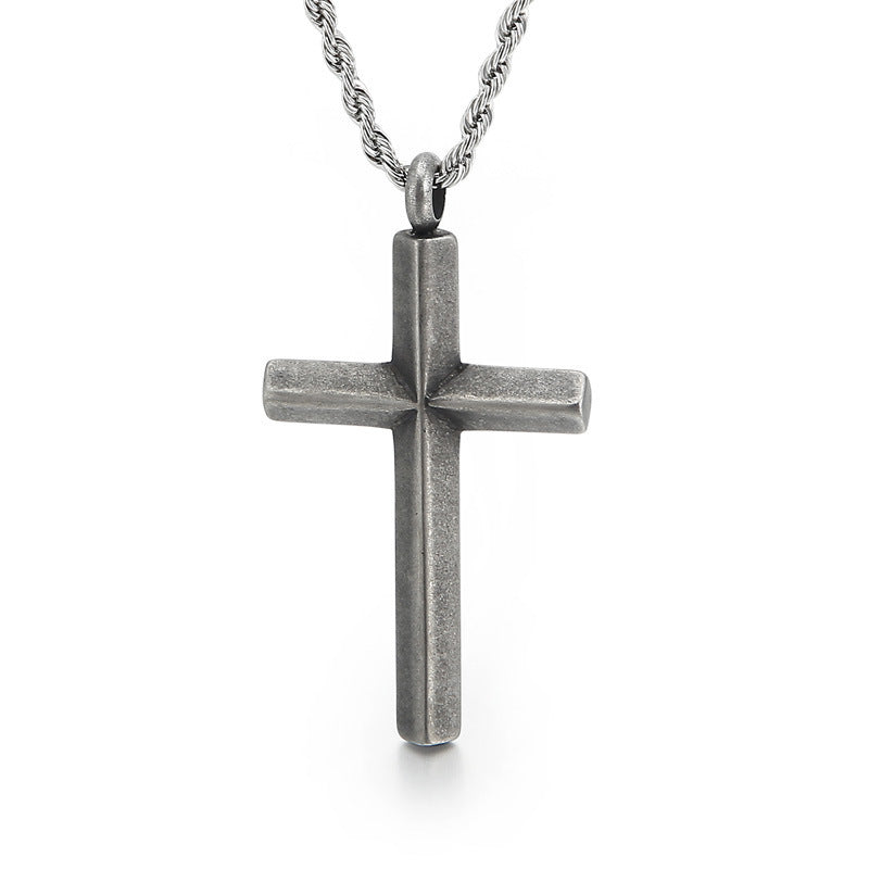 Pendentif croix galvanisé, collier créatif en acier titane et fleurs de chanvre, chaîne