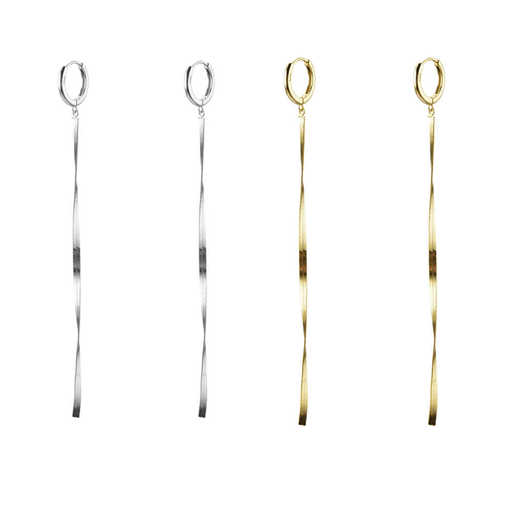 Boucles d'oreilles longues serpent en argent sterling à la mode