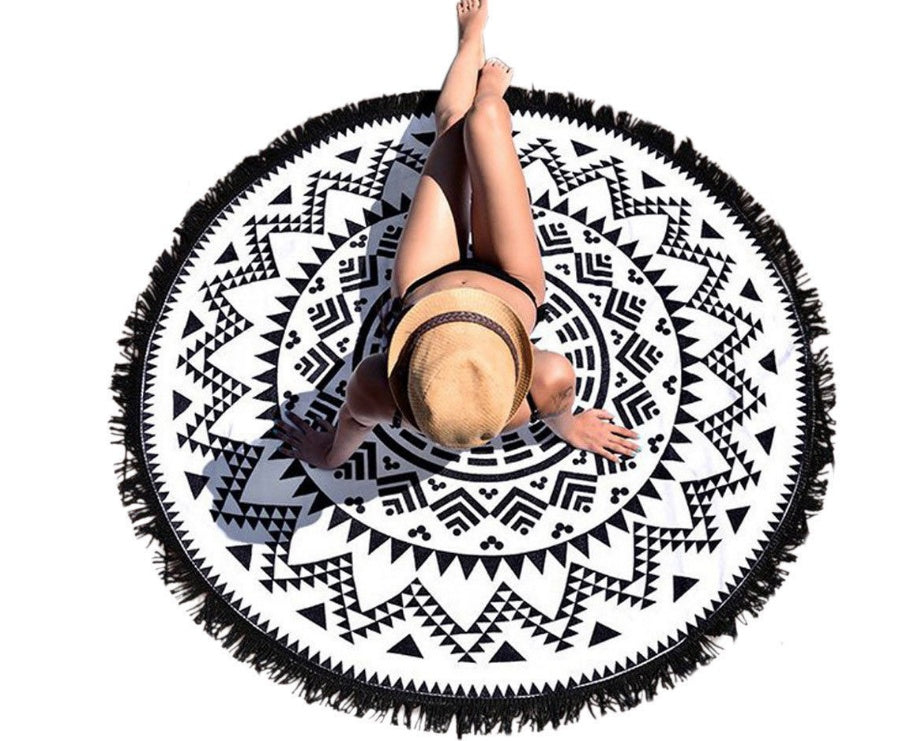 Tapis de plage ronds à pampilles imprimés européens et américains, tapis de yoga en bord de mer, serviettes de plage rondes