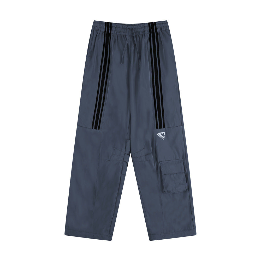 Men's Striped Stitching Ruffle Thin Ankle-tied Drawstring Sports Pants
