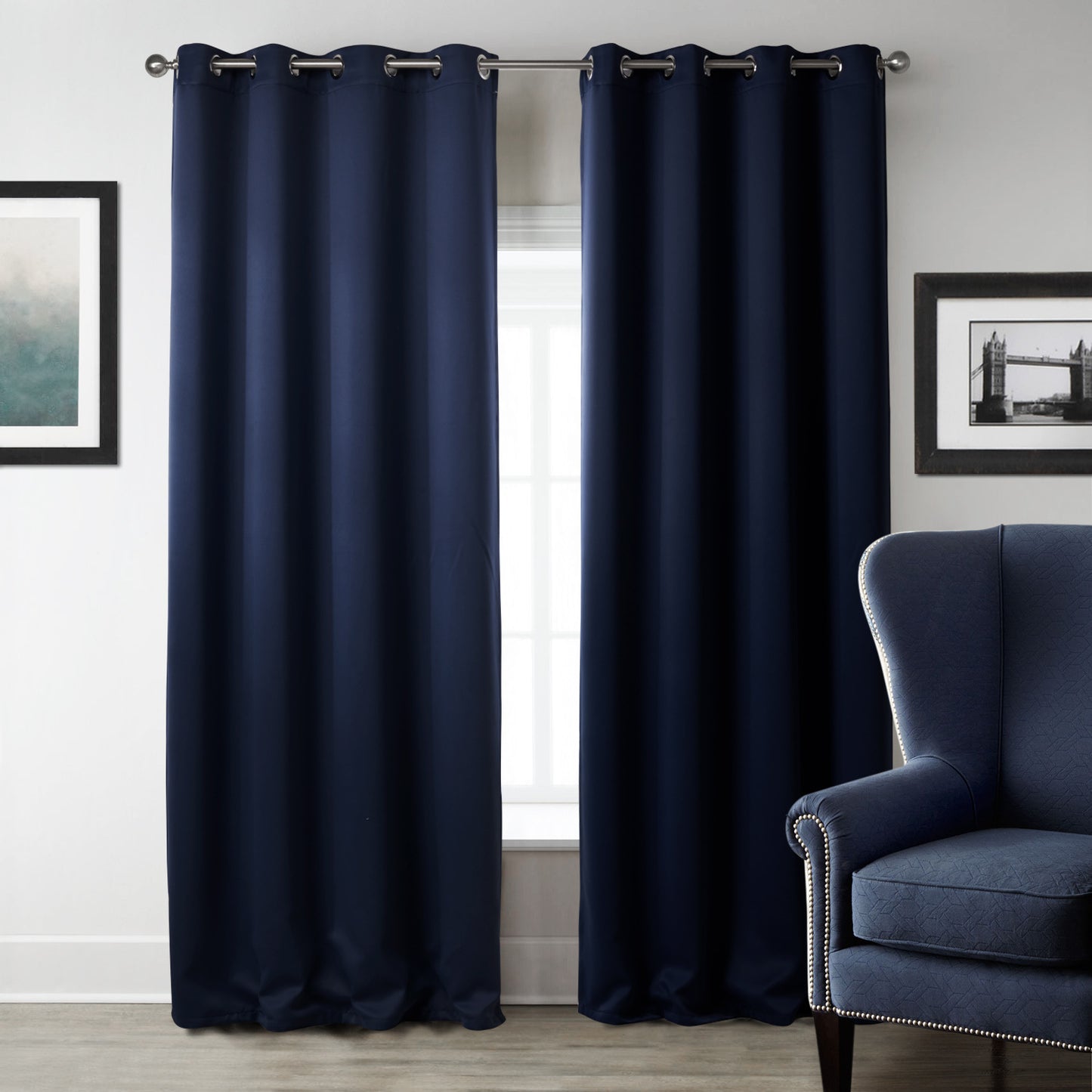 Rideaux imprimés en tissu occultant pour chambre à coucher bleu foncé