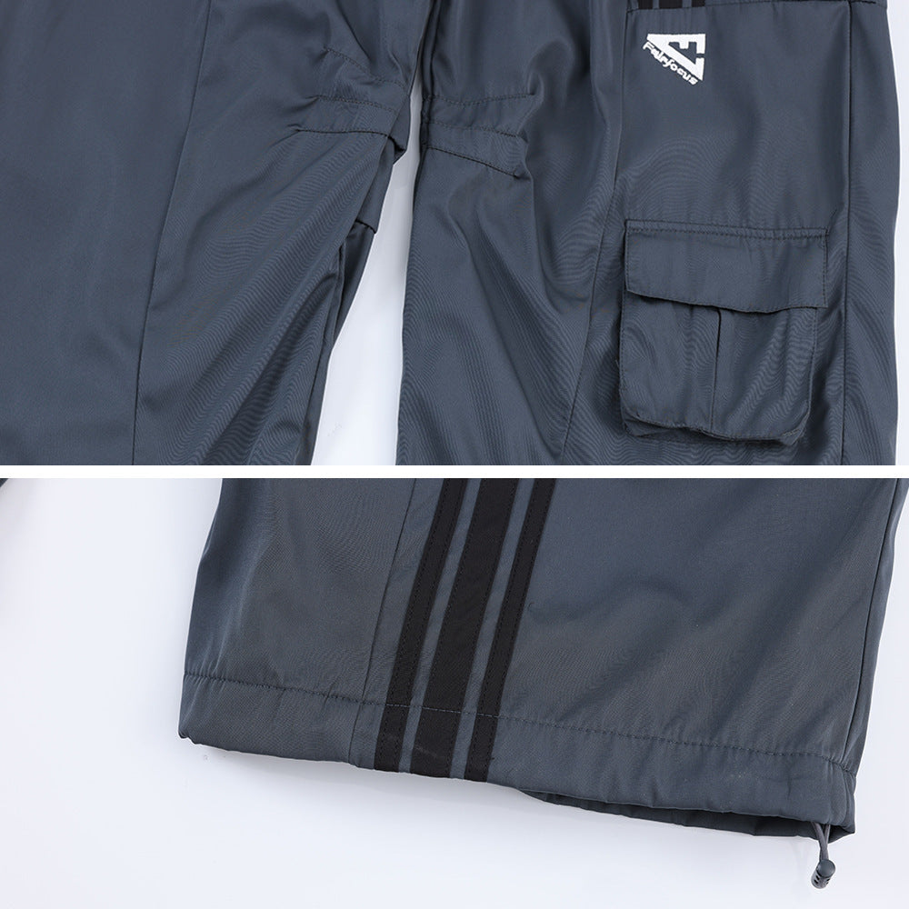 Men's Striped Stitching Ruffle Thin Ankle-tied Drawstring Sports Pants