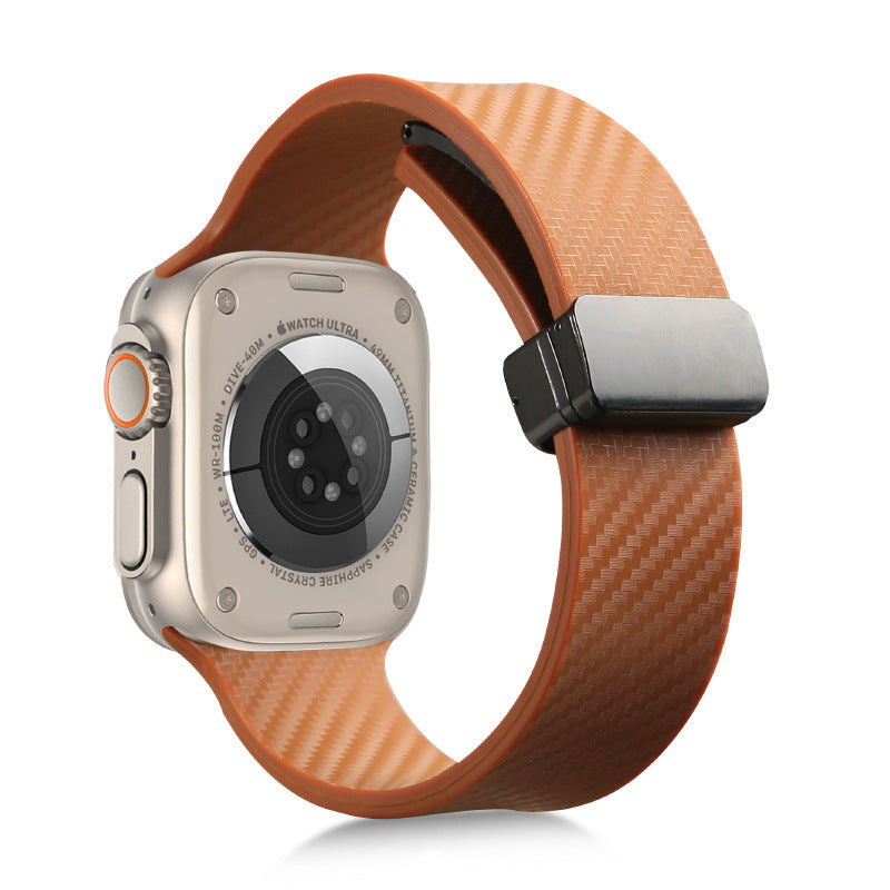 Suitable Watch Band Double Color Carbon Fiber Pattern Magnetic Buckle Silicone Strap